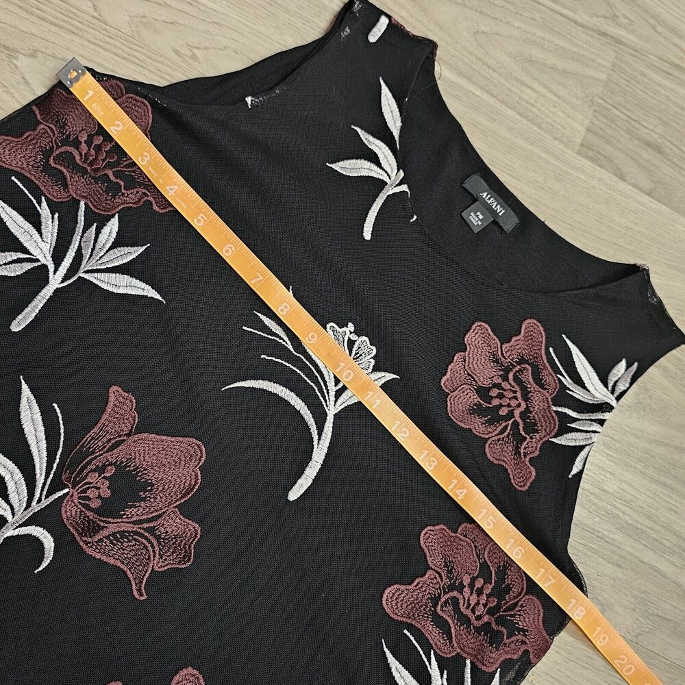 ALFANI Vintage Women's Whimsigoth Top Sleeveless Floral Embroidered Micromesh PM - Picture 3 of 8